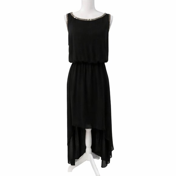 Forever 21 Dresses & Skirts - ✨ Forever 21 Black Chiffon High-Low Dress Chain Trim & Elastic Waist Medium M 🖤
